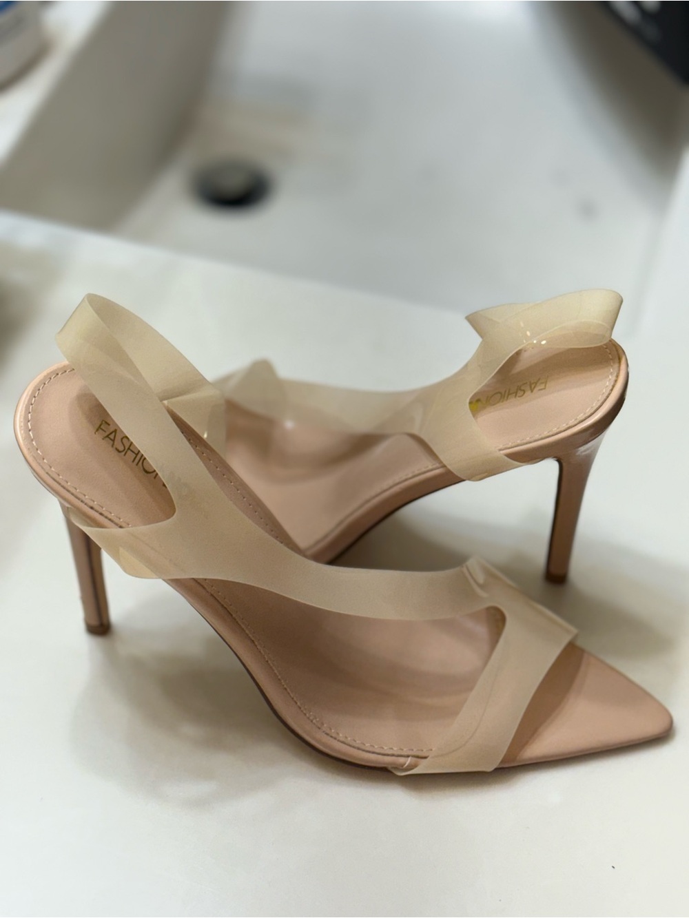 Fashion Nova Nude Clear-Strap Stiletto Heels for Women